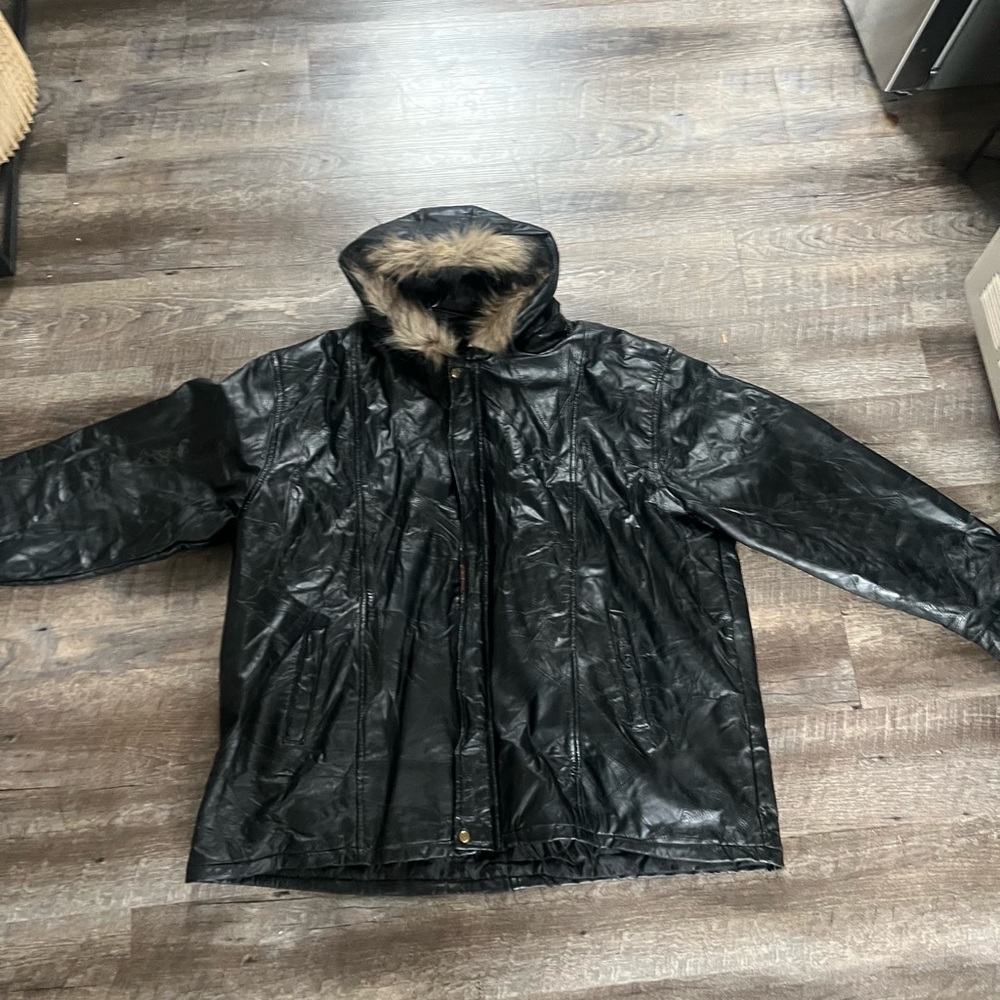 Men's Black Hooded Jacket with Faux Fur Trim